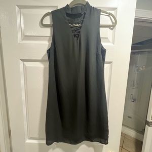 Short black dress with crossover front detail